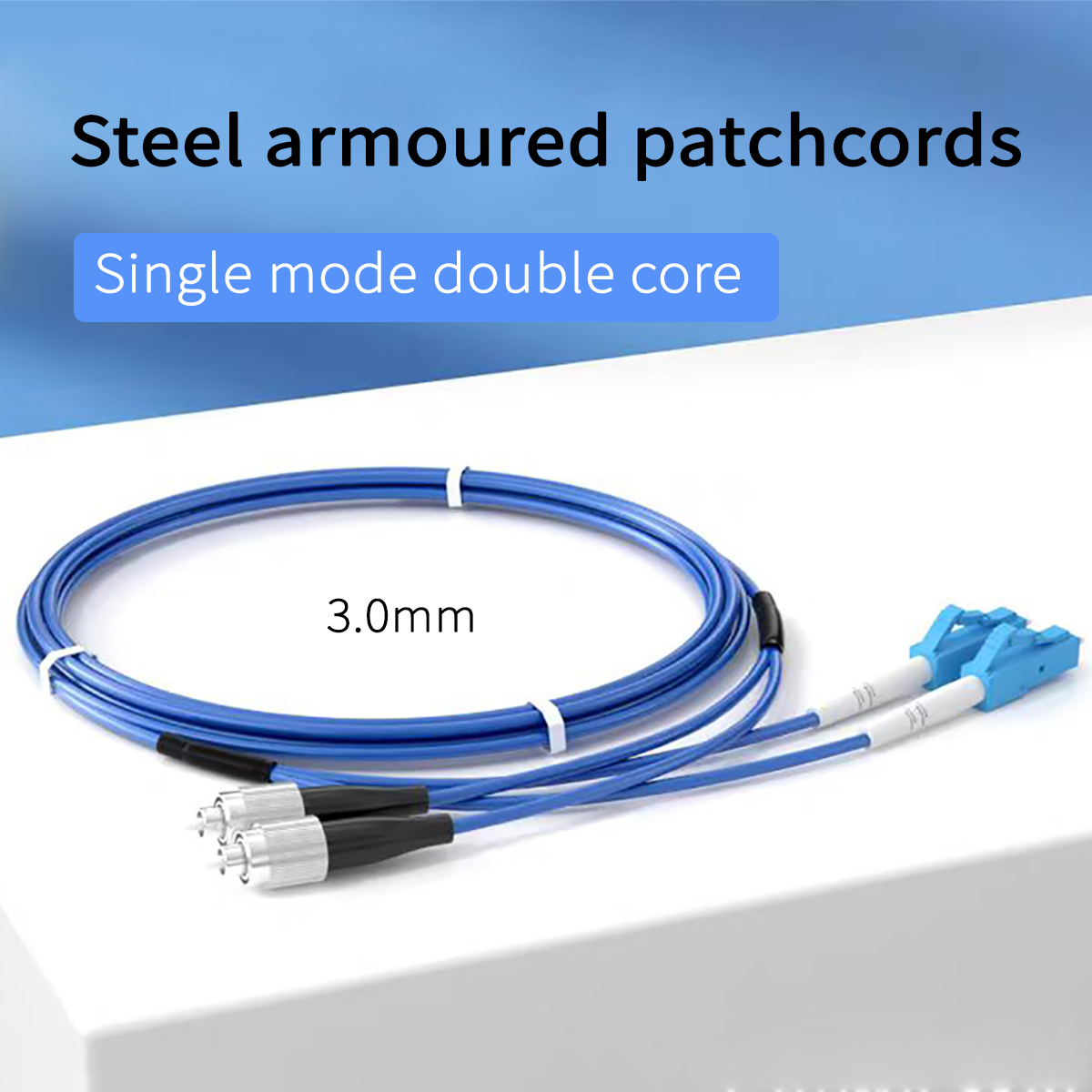 Fiber Optic Poatch Cord Cable Steel Armoured Patchcords Single Mode Double Core LC/UPC-FC/UPC 3.0mm 
