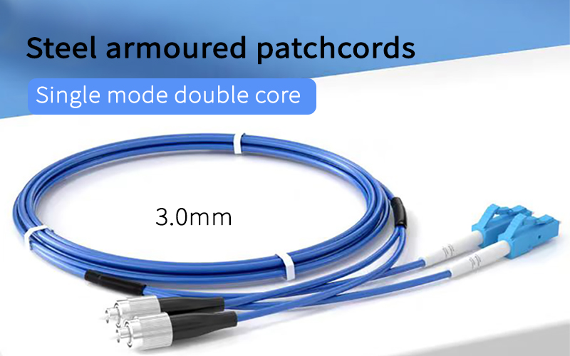 Fiber Optic Poatch Cord Cable Steel Armoured Patchcords Single Mode Double Core LC/UPC-FC/UPC 3.0mm 