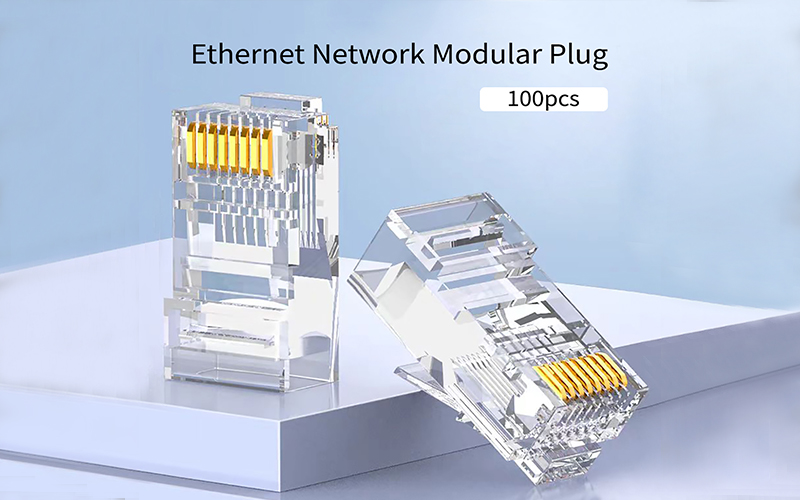  Connectors Crystal End Gold-Plated 8P8C Crimp UTP Standard Ethernet Network Modula  Plug