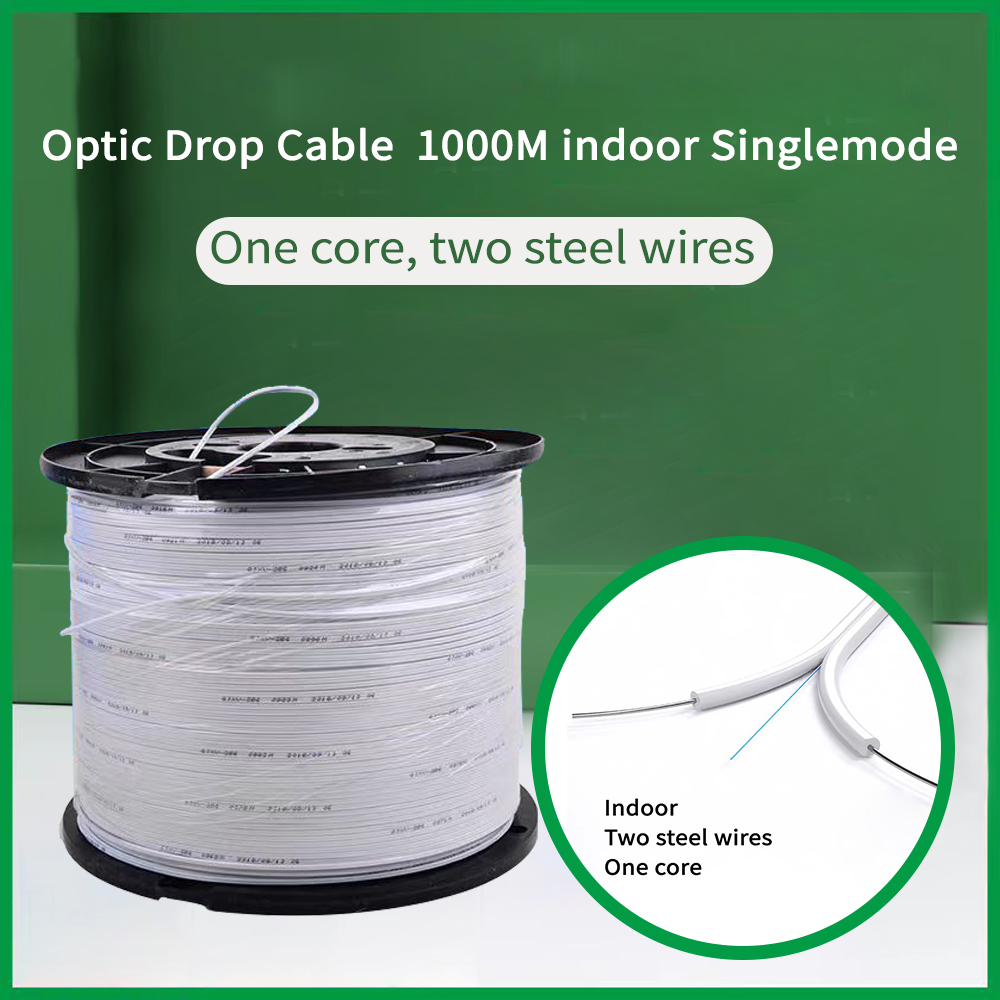 Indoor 1 Simplex Fibra Drop Optic Drop Cable 1000M With Steel Wires One Core Two Steel Wires