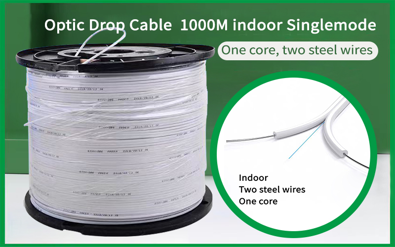 Indoor 1 Simplex Fibra Drop Optic Drop Cable 1000M With Steel Wires One Core Two Steel Wires