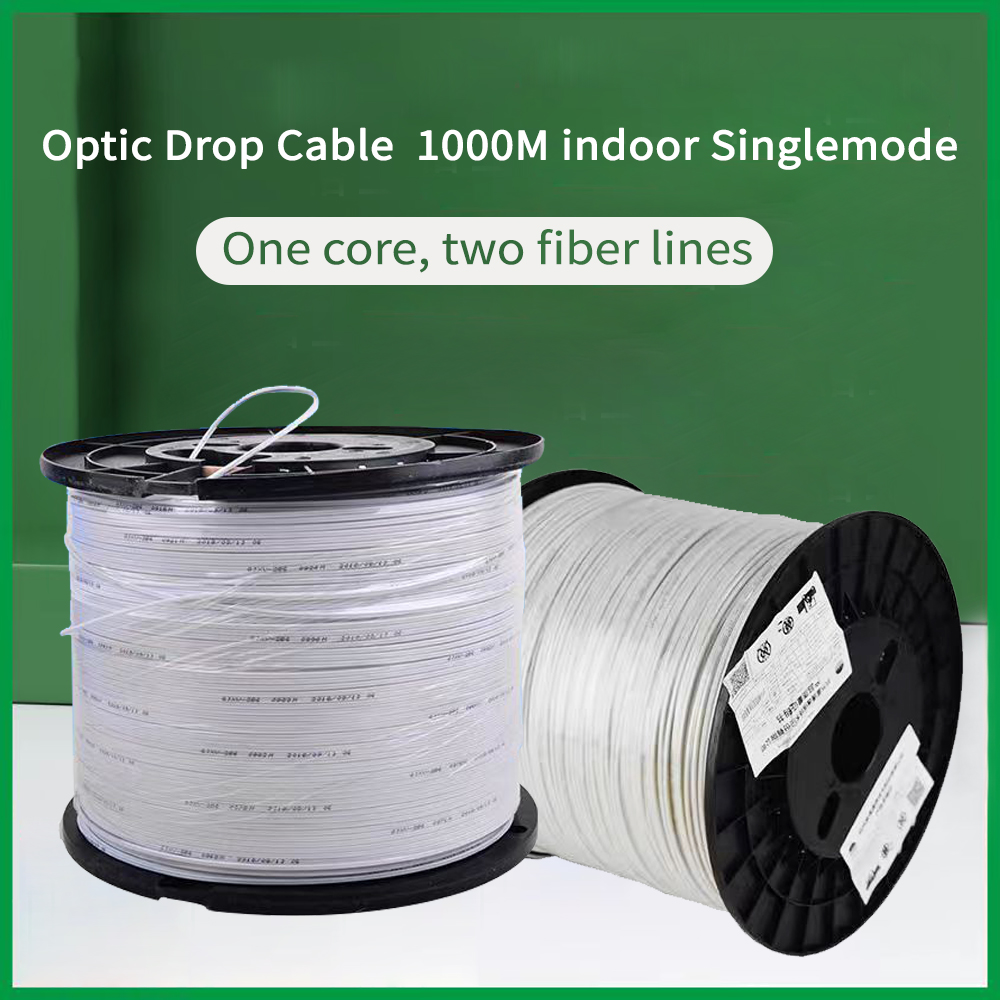 Indoor  Fibra Drop Optic Drop Cable 1000M FTTH  With Steel Wires One Core Two Fiber Lines