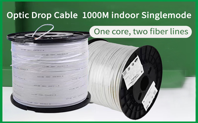 Indoor  Fibra Drop Optic Drop Cable 1000M FTTH  With Steel Wires One Core Two Fiber Lines